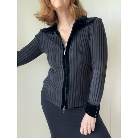 Y2K KNit Zipper Cardigan Velvet Collar Size large Dark Gothic Grunge Vampire - Picture 11 of 11